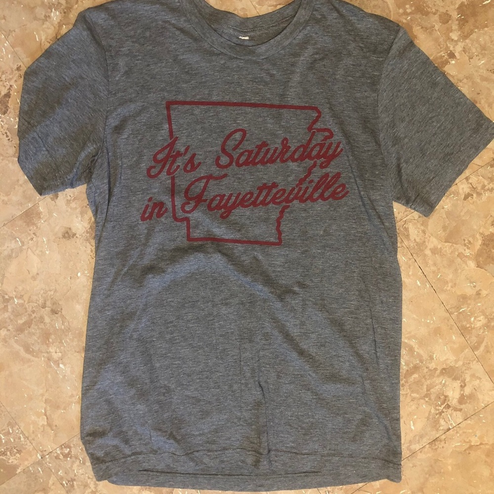 Charlie Southern Gray T-Shirt with “It’s Saturday in Fayetteville” in Red Letter